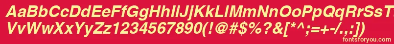 AghelveticacyrBoldoblique-Schriftart – Gelbe Schriften auf rotem Hintergrund