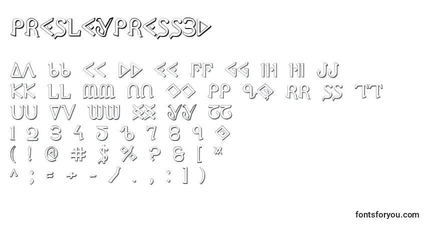 Schriftart PresleyPress3D – Alphabet, Zahlen, spezielle Symbole