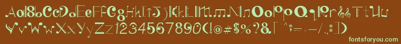 フォントSingWithMe – 緑色の文字が茶色の背景にあります。