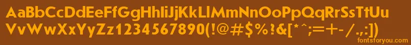 JournalsansBoldCyrillic-Schriftart – Orangefarbene Schriften auf braunem Hintergrund