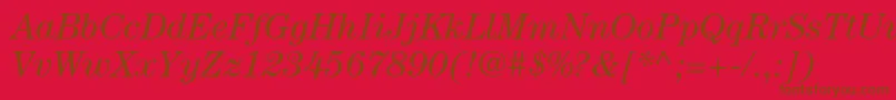 CenturystdBookitalic-Schriftart – Braune Schriften auf rotem Hintergrund