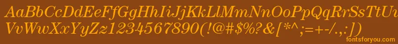 CenturystdBookitalic-Schriftart – Orangefarbene Schriften auf braunem Hintergrund