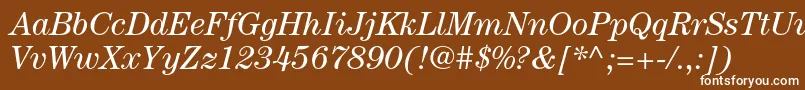 CenturystdBookitalic-fontti – valkoiset fontit ruskealla taustalla