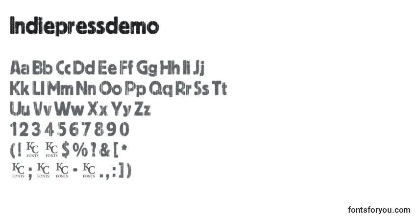 Indiepressdemo-fontti – aakkoset, numerot, erikoismerkit
