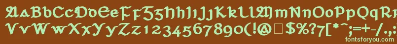 フォントSeanchlГіDubh – 緑色の文字が茶色の背景にあります。