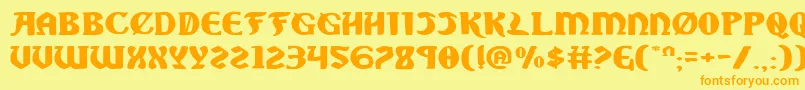 フォントSableLionExpanded – オレンジの文字が黄色の背景にあります。