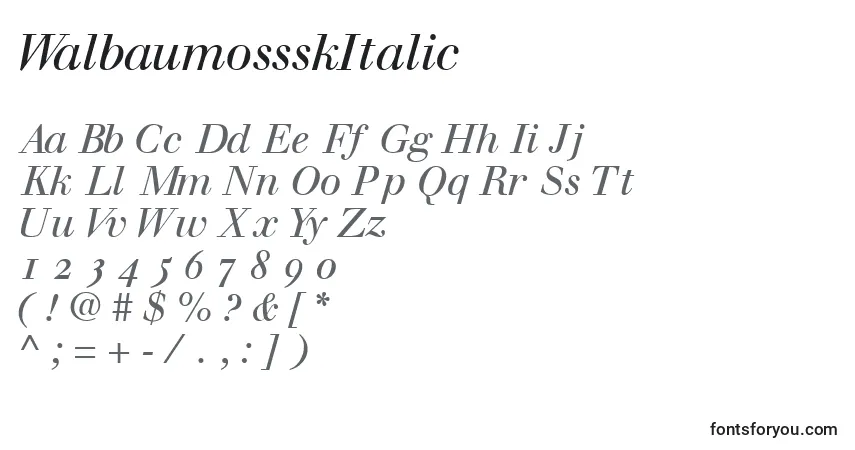 Шрифт WalbaumossskItalic – алфавит, цифры, специальные символы
