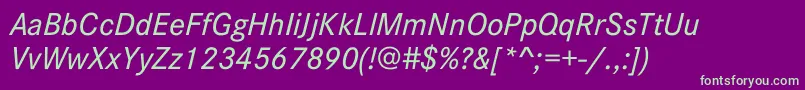 CorporateSW10MdItalic-fontti – vihreät fontit violetilla taustalla