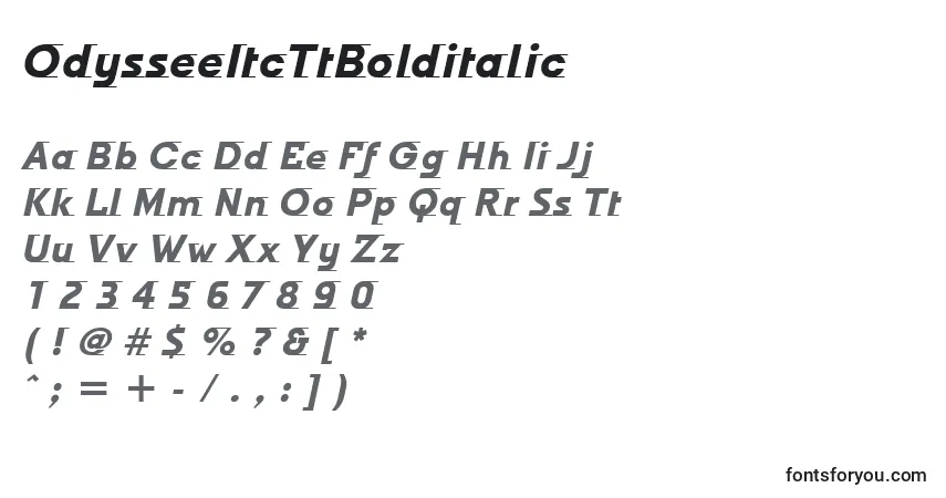 Шрифт OdysseeItcTtBolditalic – алфавит, цифры, специальные символы