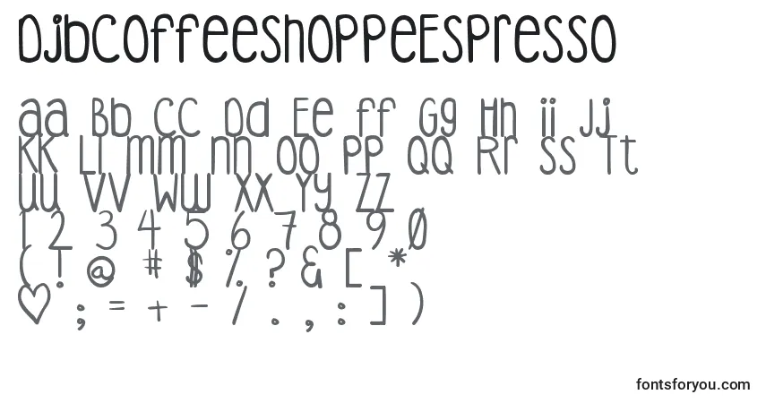 Schriftart DjbCoffeeShoppeEspresso – Alphabet, Zahlen, spezielle Symbole