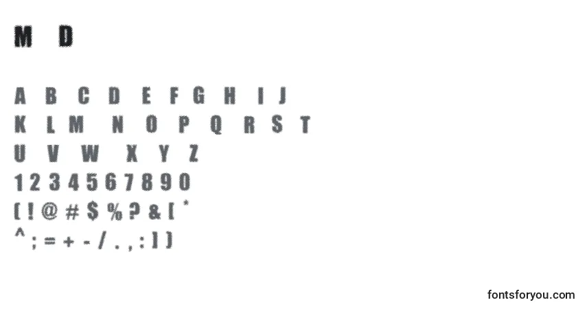 A fonte MpfDotimpact – alfabeto, números, caracteres especiais