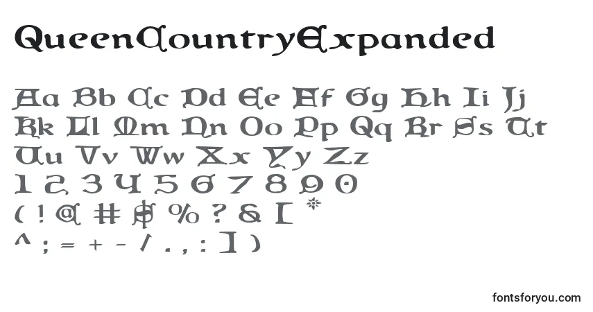 Schriftart QueenCountryExpanded – Alphabet, Zahlen, spezielle Symbole