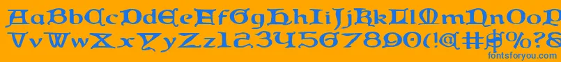 QueenCountryExpanded-Schriftart – Blaue Schriften auf orangefarbenem Hintergrund