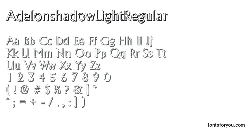A fonte AdelonshadowLightRegular – alfabeto, números, caracteres especiais