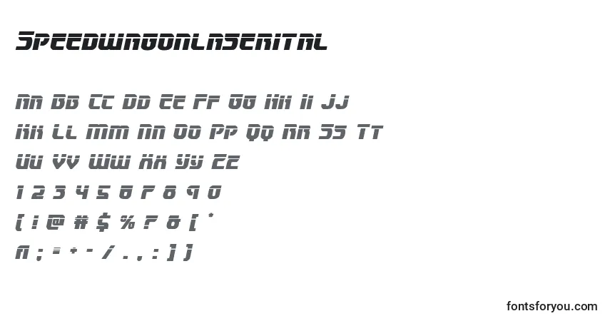 Speedwagonlaserital-fontti – aakkoset, numerot, erikoismerkit