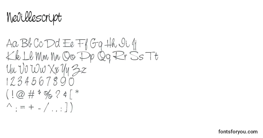 Nevillescript Font – alphabet, numbers, special characters