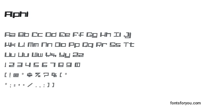 Schriftart Alphi – Alphabet, Zahlen, spezielle Symbole