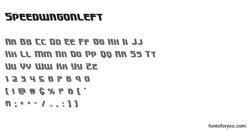 A fonte Speedwagonleft – alfabeto, números, caracteres especiais
