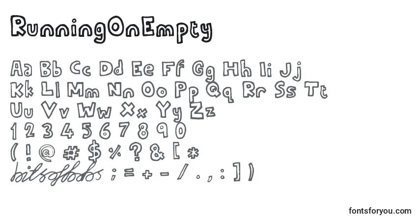 Czcionka RunningOnEmpty – alfabet, cyfry, specjalne znaki