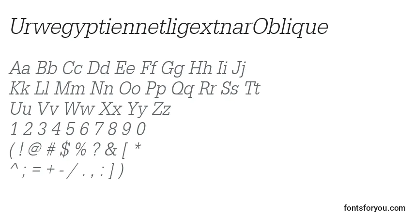 Шрифт UrwegyptiennetligextnarOblique – алфавит, цифры, специальные символы