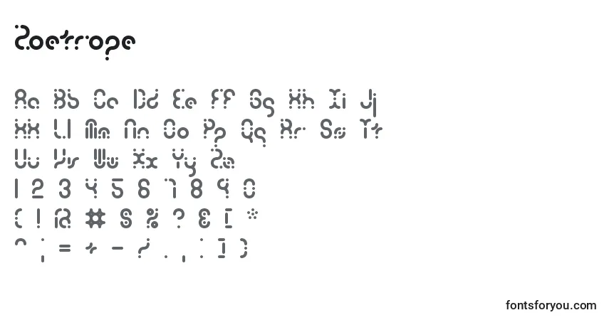 Шрифт Zoetrope – алфавит, цифры, специальные символы