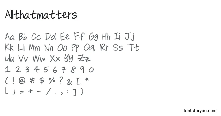 Czcionka Allthatmatters – alfabet, cyfry, specjalne znaki