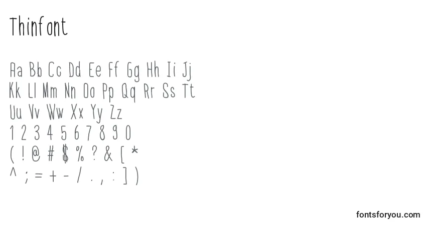 Schriftart Thinfont – Alphabet, Zahlen, spezielle Symbole