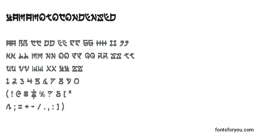 A fonte YamaMotoCondensed – alfabeto, números, caracteres especiais