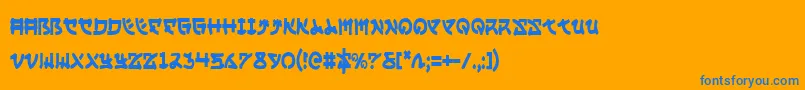 YamaMotoCondensed-Schriftart – Blaue Schriften auf orangefarbenem Hintergrund