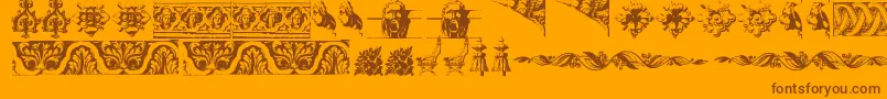 OldOrnaments-Schriftart – Braune Schriften auf orangefarbenem Hintergrund