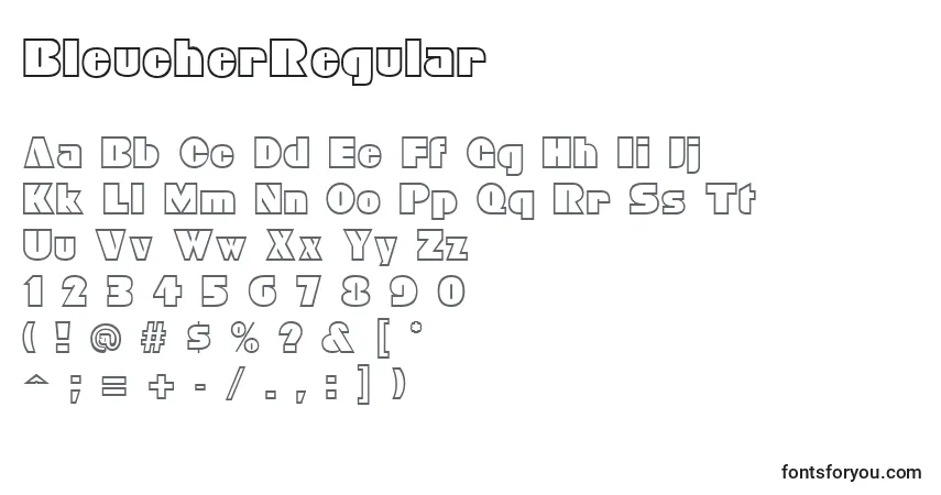 A fonte BleucherRegular – alfabeto, números, caracteres especiais
