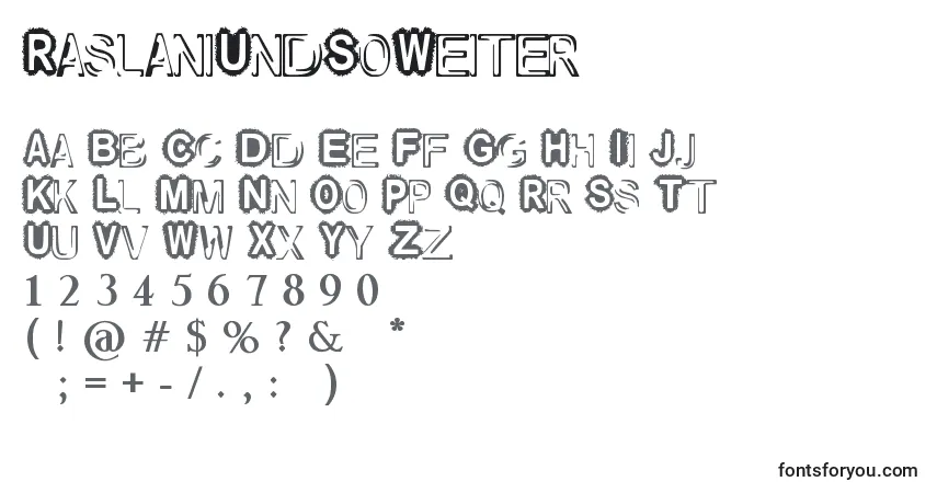 Schriftart RaslaniUndSoWeiter – Alphabet, Zahlen, spezielle Symbole