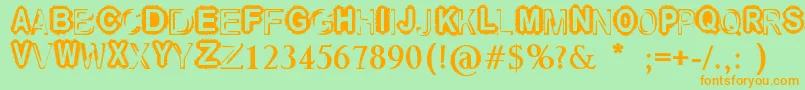RaslaniUndSoWeiter-Schriftart – Orangefarbene Schriften auf grünem Hintergrund
