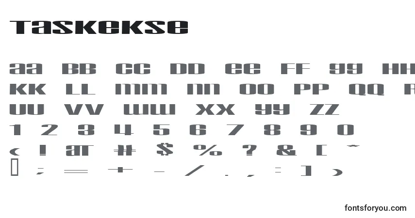 Czcionka Taskekse – alfabet, cyfry, specjalne znaki
