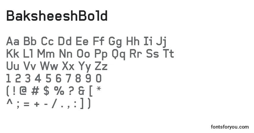 Schriftart BaksheeshBold – Alphabet, Zahlen, spezielle Symbole