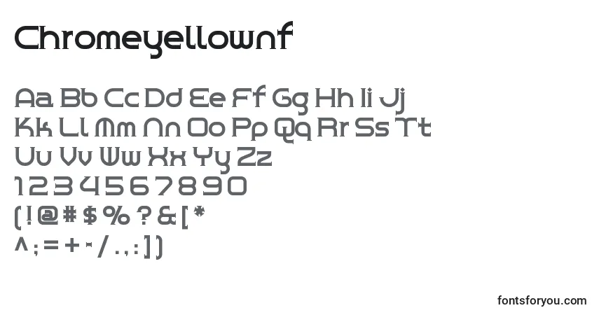 A fonte Chromeyellownf (65385) – alfabeto, números, caracteres especiais