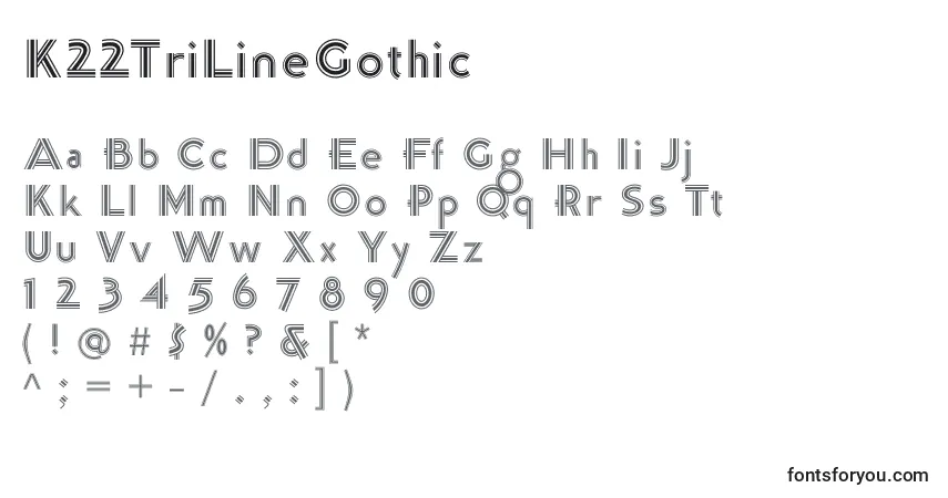 Czcionka K22TriLineGothic (65386) – alfabet, cyfry, specjalne znaki