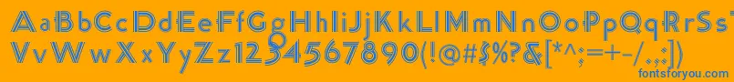 K22TriLineGothic-Schriftart – Blaue Schriften auf orangefarbenem Hintergrund