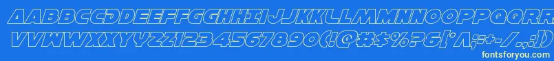Hansolov3outital-Schriftart – Gelbe Schriften auf blauem Hintergrund