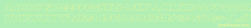フォントHansolov3outital – 黄色の文字が緑の背景にあります