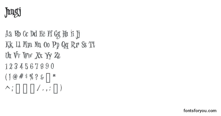Schriftart Jungj – Alphabet, Zahlen, spezielle Symbole