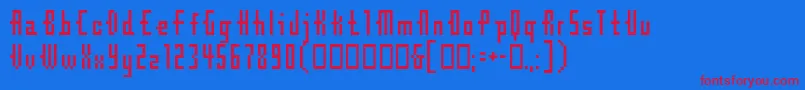 Cubebitmap12point-Schriftart – Rote Schriften auf blauem Hintergrund