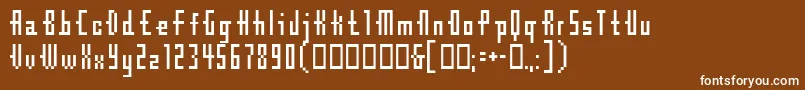 Cubebitmap12point-Schriftart – Weiße Schriften auf braunem Hintergrund