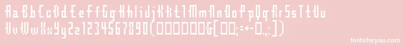 Cubebitmap12point-fontti – valkoiset fontit vaaleanpunaisella taustalla