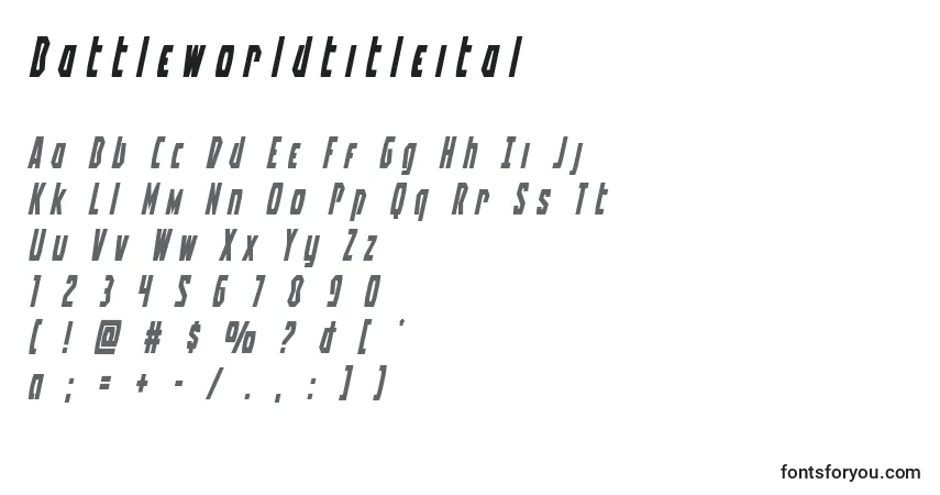 Schriftart Battleworldtitleital – Alphabet, Zahlen, spezielle Symbole