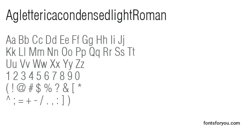 Czcionka AglettericacondensedlightRoman – alfabet, cyfry, specjalne znaki