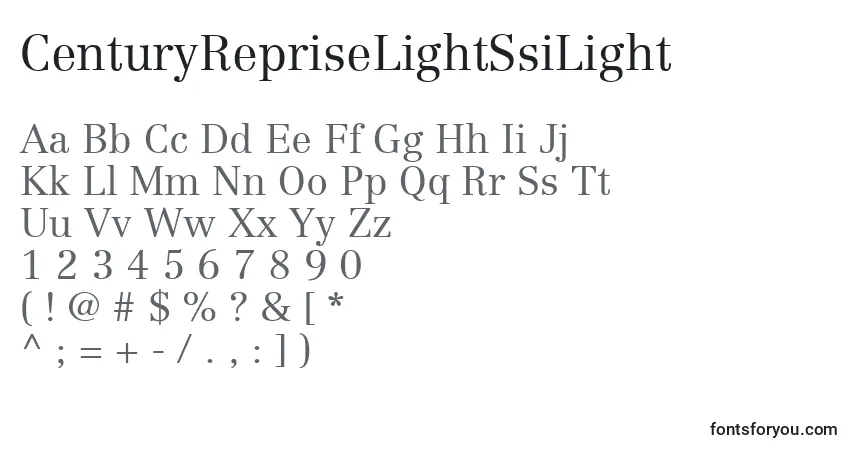 A fonte CenturyRepriseLightSsiLight – alfabeto, números, caracteres especiais