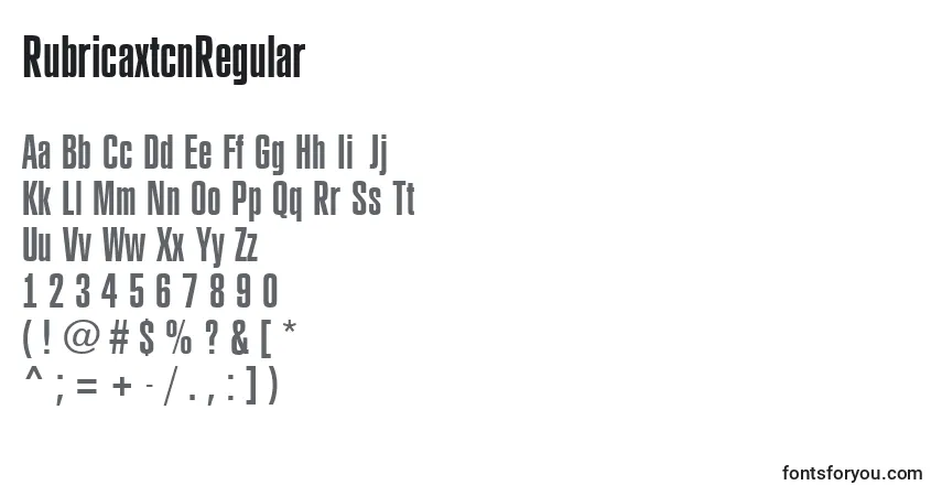 A fonte RubricaxtcnRegular – alfabeto, números, caracteres especiais