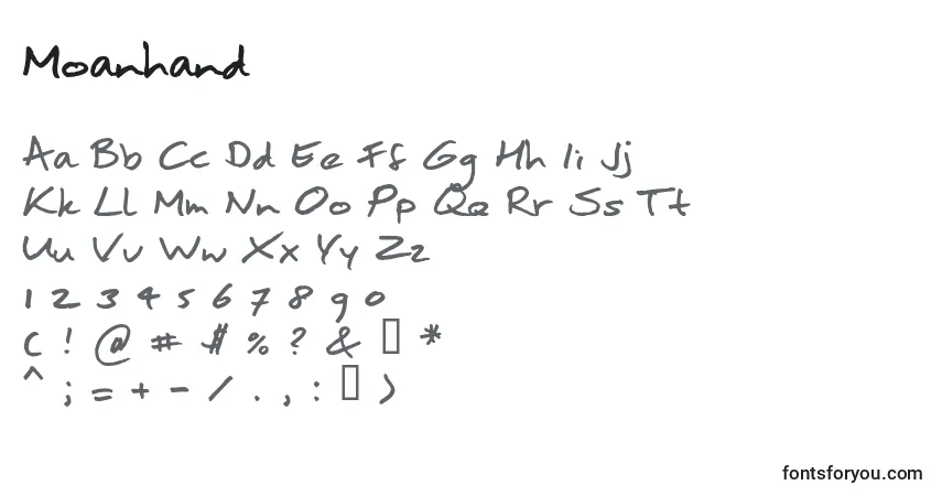 Шрифт Moanhand (65409) – алфавит, цифры, специальные символы