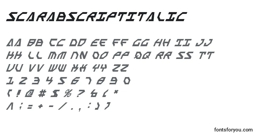 A fonte ScarabScriptItalic – alfabeto, números, caracteres especiais